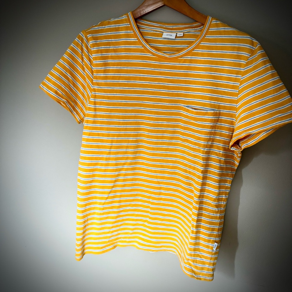 Onia Yellow and White Striped Short Sleeve Tee Size M